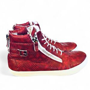 J75 by Jump Zinc Men's Hightop Fashion Sneakers Red Faux Snakeskin Zippers Sz 9